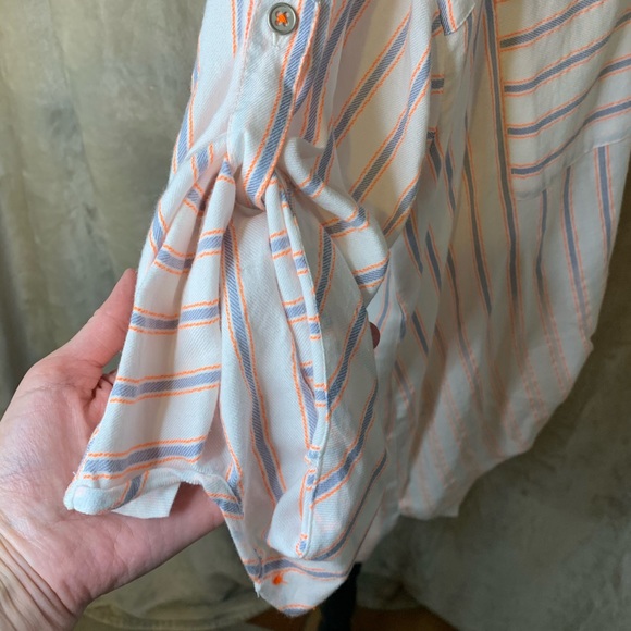 White Striped Button DownTunicTop 3/4 Sleeve Plus Size VINTAGE AMERICA 1X - Picture 11 of 16